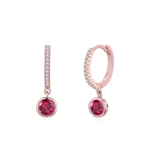 925 Sterling Silver Zirconia Hoop Earrings Elegant Rose Gold Gold Silver Round Pendant Earrings For Women Fashion Jewelry