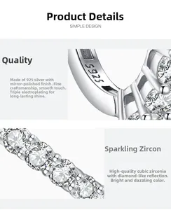 Vue détaillée de créoles en argent 925 avec zircons cubiques et finition miroir