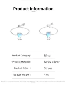 Detailed size specifications for heart and teardrop S925 silver rings with blue moonstone