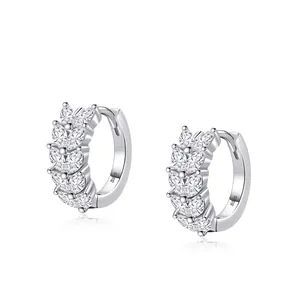 Boucles d'Oreilles Créoles en Argent Sterling 925 Forme de Feuille avec Zirconia Coupe Marquise Incrusté Bijoux de Mode pour Femme