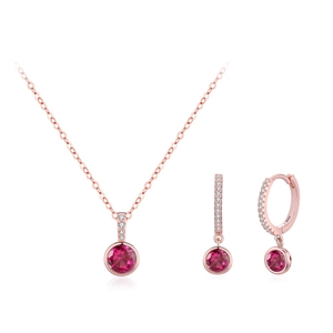Parure bijoux en argent S925 or rose avec collier et boucles d'oreilles pierre rouge