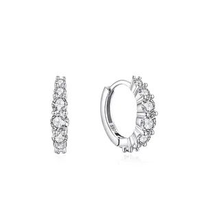 Luxury 925 Sterling Silver Sparkling Zirconia Hoop Earrings For Women Minimalist Geometric Round Fashion Earring Jewelry Gift