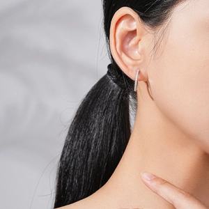 S925 sterling silver hoop earrings with micro-pave cubic zirconia worn by a model
