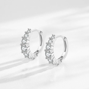 S925 sterling silver hoop earrings with round cut sparkling cubic zirconia in minimalist style