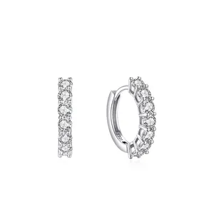Boucles d'Oreilles Créoles en Argent Sterling 925 avec Strass pour Femmes Mode Géométrique Micro Incrustation Bijoux