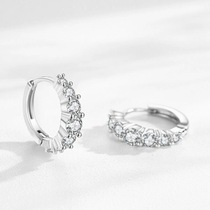 Elegant S925 sterling silver hoop earrings featuring a row of sparkling gradient zircons