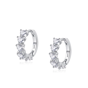 S925 sterling silver hoop earrings featuring four vertical heart-shaped cubic zirconia stones