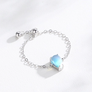 S925 sterling silver waterdrop moonstone adjustable chain ring with teardrop gem