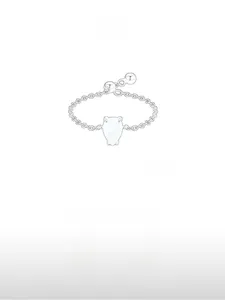 Detail of S925 sterling silver chain ring with teardrop opal and adjustable slider