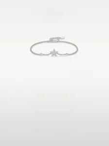 Detail of S925 sterling silver star bracelet with pavé cubic zirconia and extension chain