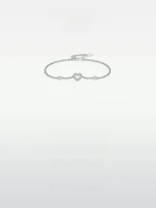 Detail of S925 sterling silver heart bracelet with sparkling cubic zirconia pavé stones
