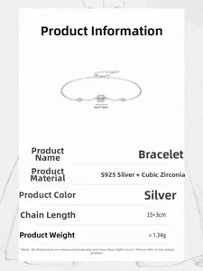 Detail eines S925 Silber Armbands mit Maßen und Spezifikationen für Damen