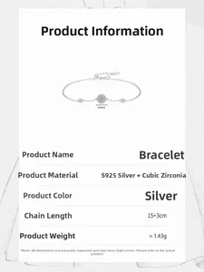 Spécifications détaillées de taille du bracelet en argent S925 et zircone ronde