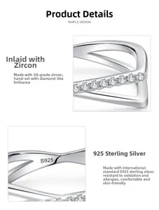Detailed view of S925 sterling silver cross ring with hand-set 5A cubic zirconia stones