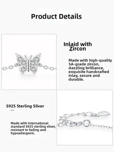 Macro detail of S925 sterling silver butterfly charm with 5A grade zircon stones