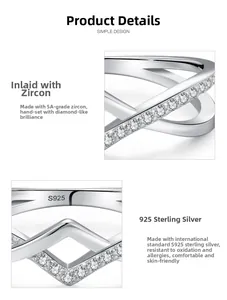Detail of S925 sterling silver cross ring featuring hand-set 5A cubic zirconia stones