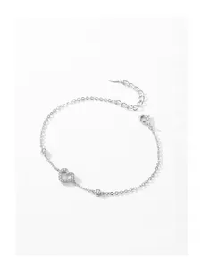 Detail of S925 sterling silver heart bracelet with micro-pave zirconia and lobster clasp