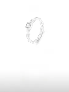 Macro view of S925 sterling silver twist ring with brilliant cut cubic zirconia stone