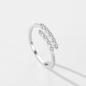 S925 sterling silver geometric open ring with double row of pavé set zircon stones