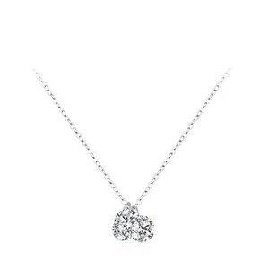 925 Sterling Silver Sparkling Rhinestone Necklace Double Round Pendant Clavicle Chain For Women Minimalist Fashion Jewelry