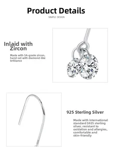 Close-up of S925 sterling silver ear hooks featuring hand-set 5A cubic zirconia stones