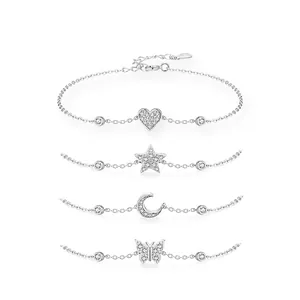 925 Sterling Silver Zirconia Bracelet For Women Heart Star Moon Butterfly Light Luxury Fashion Adjustable Link Chain Jewelry Gift