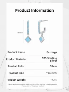 Detailed technical drawing of vintage S925 silver earrings with blue turquoise size 18.5x6mm