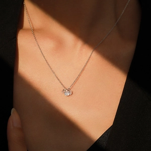Sparkling S925 sterling silver necklace with zircon pendant worn on a model