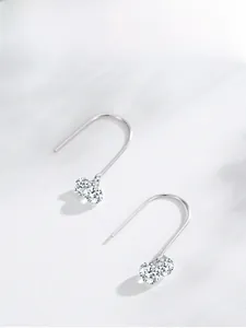 Detail view of S925 sterling silver ear hooks with double round brilliant cut stones