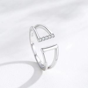 S925 sterling silver geometric open ring with sparkling pavé micro zircons for women