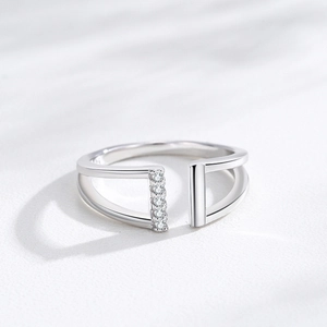 S925 silver geometric open ring with micro-set cubic zirconia in a minimalist design