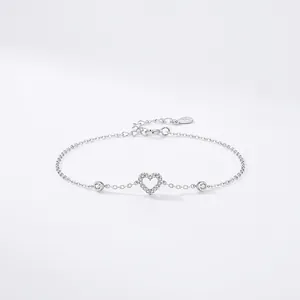925 Sterling Silver Hollow Heart Bracelet For Women Romantic Zirconia Charm Link Bracelet Simple Elegant Jewelry Gift
