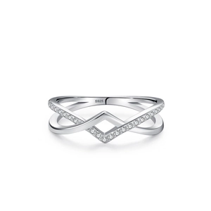 Minimalist S925 sterling silver crisscross ring with micro-pave cubic zirconia accents