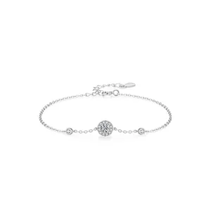 Bracelet Halo Rond Minimaliste en Argent Sterling 925 pour Femme Bijoux en Zirconia Scintillant Micro-Incrusté à Chaîne Fine Réglable Cadeau