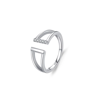 S925 sterling silver geometric double-layer open ring with five clear cubic zirconia