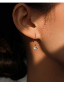 Close-up of S925 sterling silver drop earrings with sparkling round cubic zirconia stones