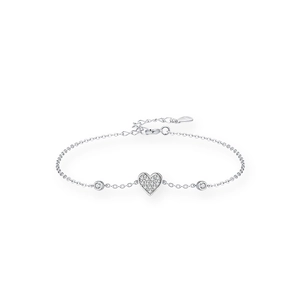 Elegante bracciale a cuore in argento sterling S925 con zirconi scintillanti