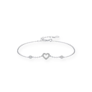Elegant S925 sterling silver heart bracelet with sparkling pavé micro zircons for women