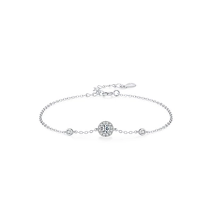 Bracelet halo minimaliste en argent sterling S925 avec zircons ronds et chaîne délicate