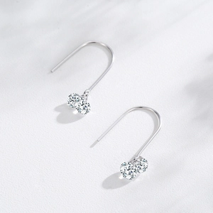 Minimalist S925 sterling silver ear hooks with dual round cut shimmering diamonds