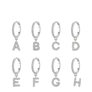 Single 925 Sterling Silver Alphabet Letter Huggie Hoop Earrings For Women Inlaid Zirconia Minimalist Fashion Jewelry Earring