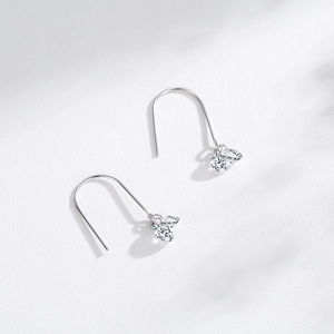 Minimalist S925 sterling silver U-shaped hook earrings with pear-shaped cubic zirconia gems