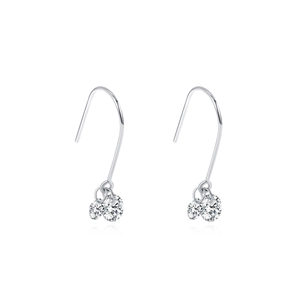 Minimalist S925 sterling silver drop earrings with dual round cubic zirconia stones