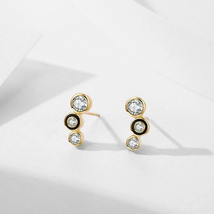 Orecchini a bolla minimalisti in argento S925 con smalto nero e piccoli zirconi