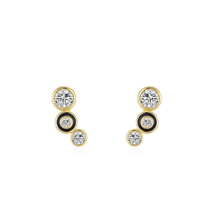 Orecchini a perno in argento S925 dorato con smalto nero e pietre di zircone bianco