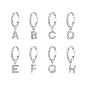 S925 sterling silver alphabet earrings A-H with sparkling pavé cubic zirconia accents