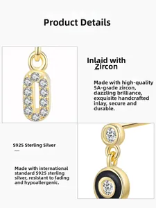 Detail view of S925 sterling silver earring with black enamel and 5A cubic zirconia stones