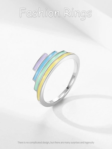 Macro detail of S925 silver ring featuring colorful enamel rectangular color blocks