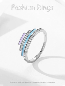 Detailed macro shot of S925 silver ring featuring colorful enamel and sparkling zircons