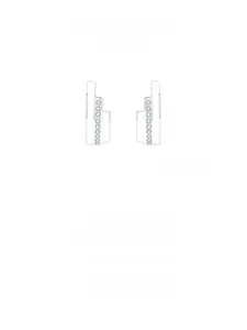 Detail shot of C-shaped S925 silver earrings with double rows of pavé micro-set zircons